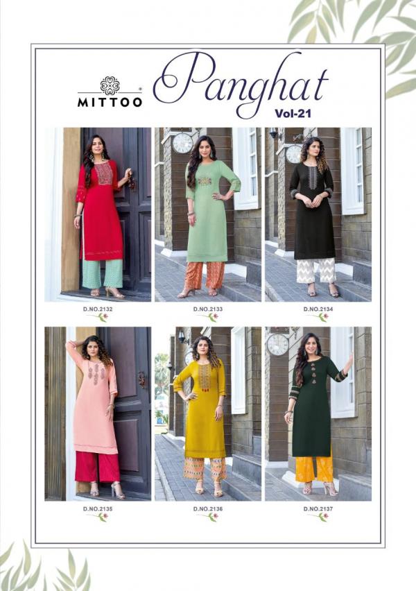 Mittoo Panghat 21 Fancy Rayon Embroidery Kurti With Plazzo 